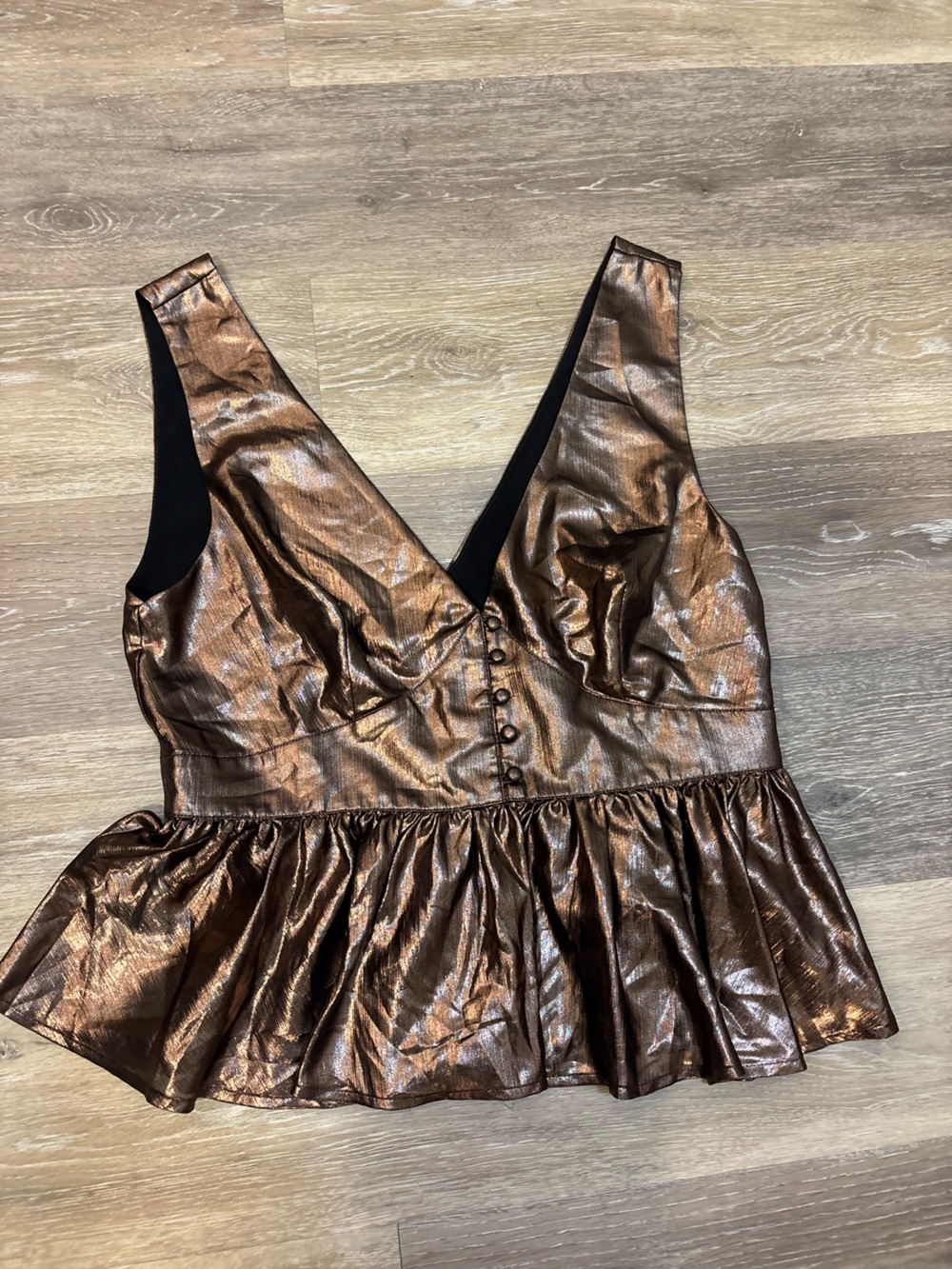 Guess Bronze Metallic Peplum Tank Top